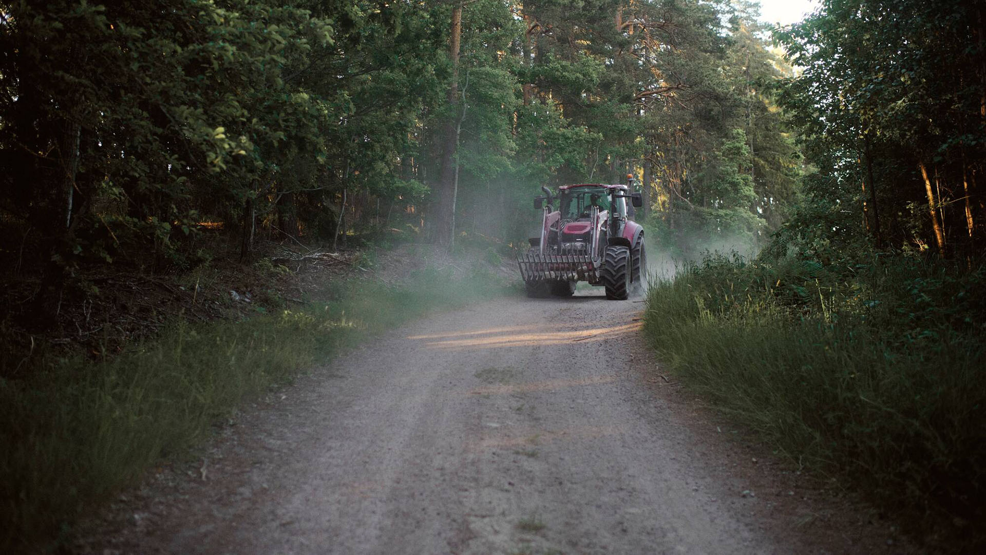 Traktor på skogsväg